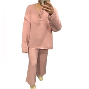 Sincerely Jules 2 Piece Waffle Knit Set, Pink, Size Medium